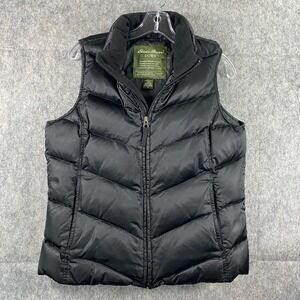 Eddie Bauer Goose Down Puffer Vest Womens Medium Black Quilted Full Zip Gorpcore